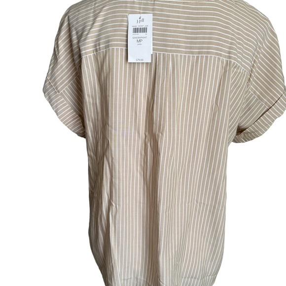 J. Jill Sandbar White Beige Button Up Pocket Front Blouse Top Size M/MP - Picture 9 of 17